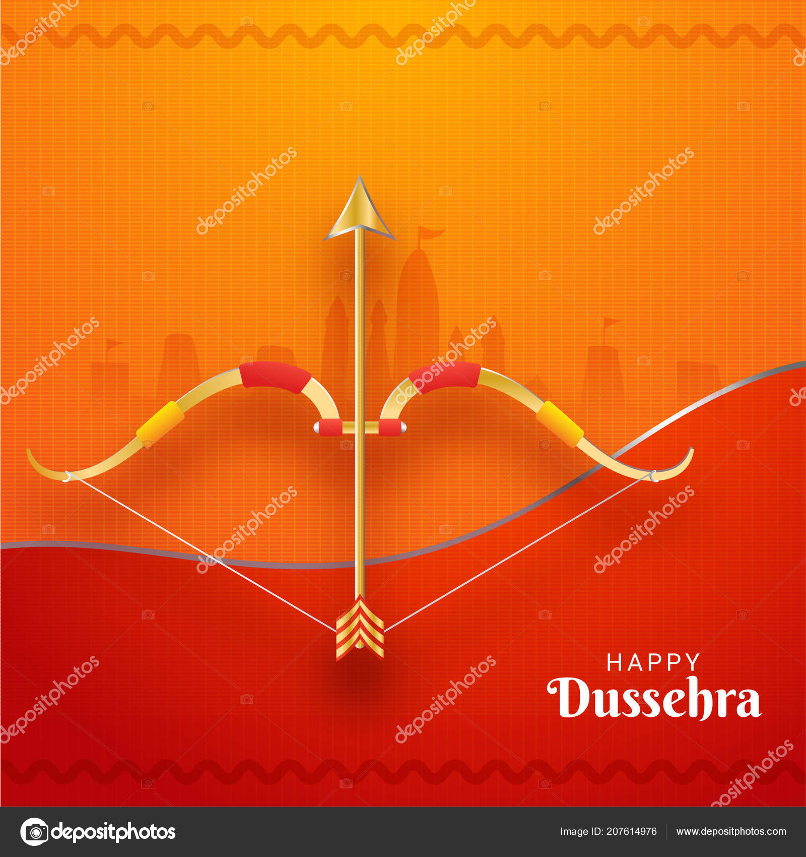 Happy Dussehra Festival Background Golden Arrow Bow Temple Stock Vector  Image by ©alliesinteract #207614976