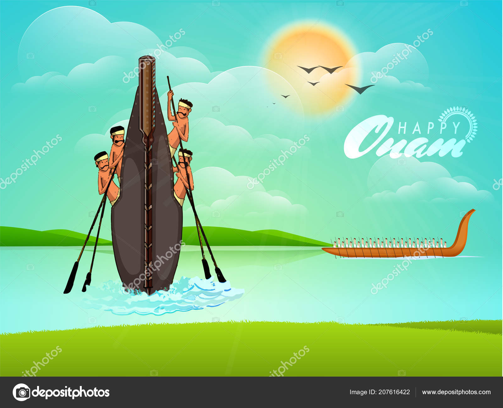 Illustration People Participating Snake Boat Racing Vallamkali Nature View  Background Stock Vector Image by ©alliesinteract #207616422