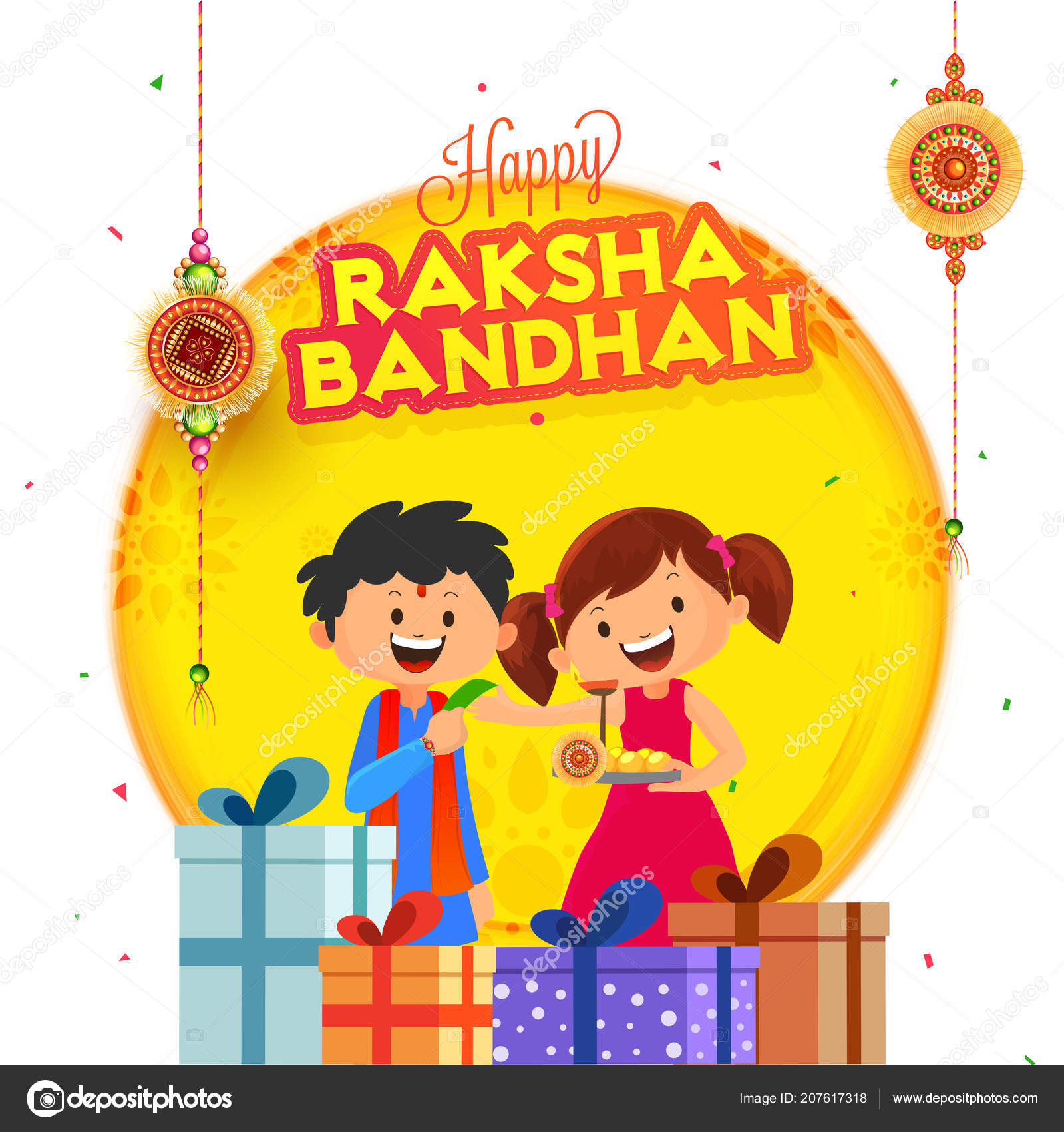 Cute Brother Sister Celebrating Raksha Bandhan Festival Illustration Gift  Boxes Stock Vector Image by ©alliesinteract #207617318