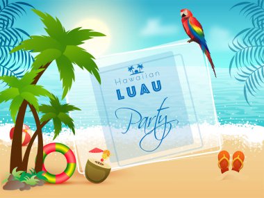 Yaz plaj manzara arka plan posteri veya başlığı tasarım Hawaiian Luau parti kutlama için.