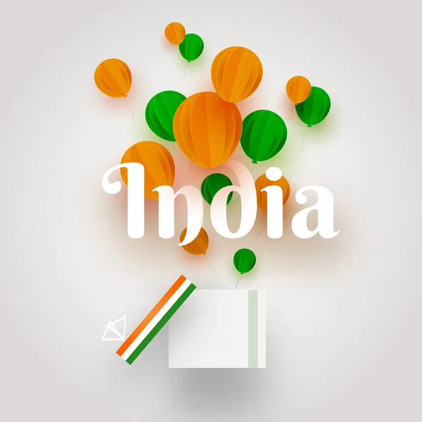 ホット気球本文インド国家イベントお祝いの概念のサフラン 色の折り紙 — ストックベクタ