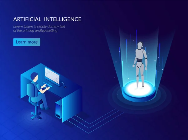Analytiker Analysera Humanoid Robotsystem För Artificiell Intelligens Responsiv Mall — Stock vektor