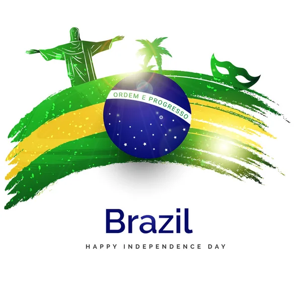 ブラジルの独立記念日のポスターまたは横断幕のデザインは 国旗の色で抽象的なブラシ ストロークを持つブラジルの有名な要素 — ストックベクタ