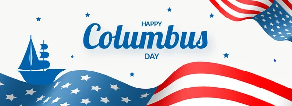 Happy Columbus Day Encabezado Diseño Banner Con Ilustración Nave Fondo — Vector de stock