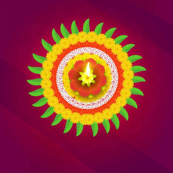 Красивый Дизайн Ранголи Выполненный Цветов Листьев Манго Подсветкой Глиняной Лампы — стоковый вектор