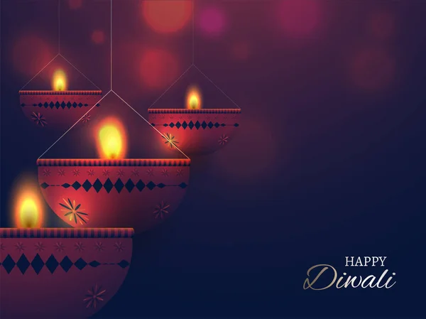Happy Diwali Celebrazione Sfondo Con Effetto Luce Sfocata Illustrazione Lampade — Vettoriale Stock