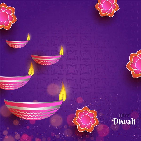 Festival Indiano Feliz Diwali Celebração Fundo Roxo Decorado Com Lâmpadas —  Vetores de Stock