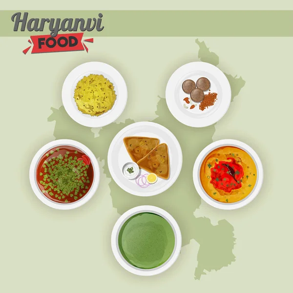 Conjunto Alimentos Haryanvi Fondo Del Mapa Estado Verde — Archivo Imágenes Vectoriales