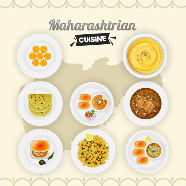 Maharashtrische Küche Auf Gelbem Kartenhintergrund — Stockvektor