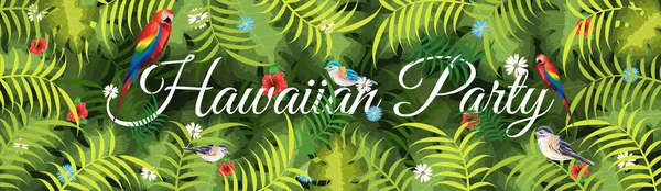 Дизайн Заголовка Сайта Баннера Украшенный Тропическими Листьями Текстом Гавайская Партия — стоковый вектор