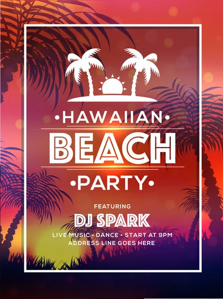 Template Flyer Design Hawaiian Beach Party Time Venue Details — Stock Vector