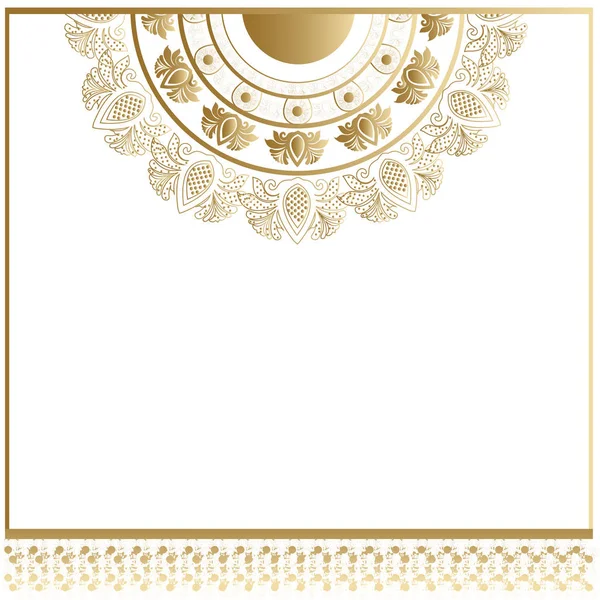 带光泽金色巾图案的邀请卡或模板 曼荼罗框架设计 — 图库矢量图片