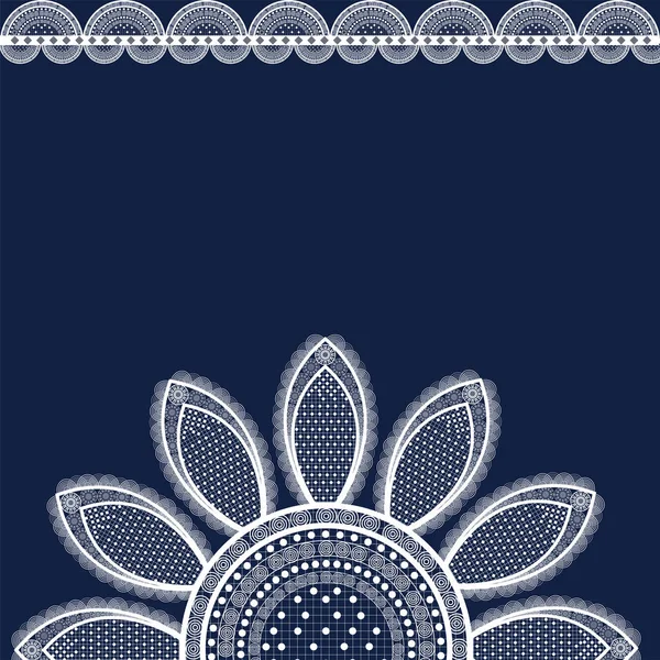 Witte Lace Grens Vectorillustratie Blauwe Achtergrond Zachte Kant Vintage Elegante — Stockvector