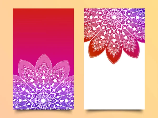 Hermosas Tarjetas Invitación Floral Con Diferentes Diseños Mandala — Vector de stock