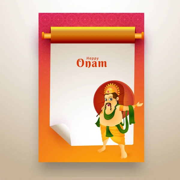 Scroll Paper Style Greeting Card Design Illustration King Mahabali Onam — Stock Vector