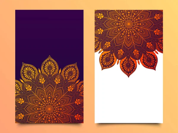 美丽的花曼荼罗模式模板 传单或邀请卡设计 — 图库矢量图片