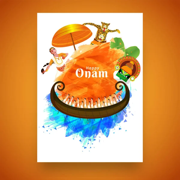 South Indian Festival Happy Onam Greeting Card Design Illustration Snake — Stock Vector