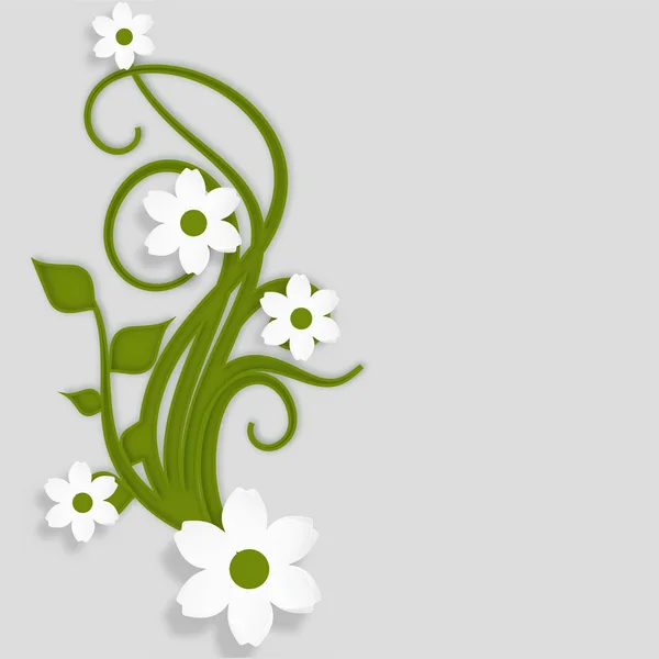 Стиль Резки Бумаги Иллюстрацией Зеленого Белого Цветочного Дизайна Сером Фоне — стоковый вектор