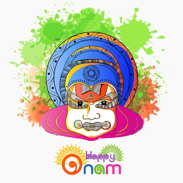 Doodle Illustration Eines Kathakali Tänzer Gesicht Auf Abstrakten Farbspritzer Mit — Stockvektor