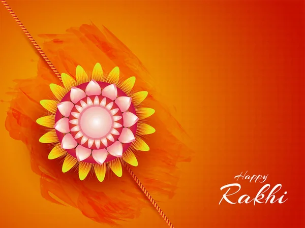 Beautiful Rakhi Wristband Shiny Orange Brush Stroke Background Raksha Bandhan — Stock Vector