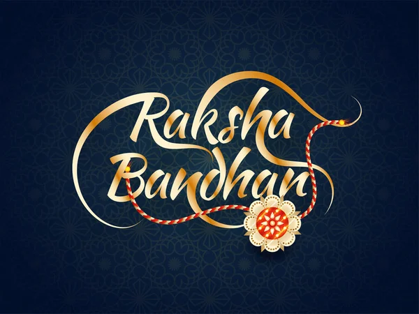 Κομψή Χρυσή Raksha Bandhan Κειμένου Όμορφο Rakhi Βραχιολάκι Φόντο Μπλε — Διανυσματικό Αρχείο