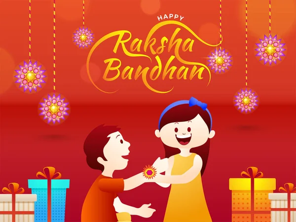 Raksha Bandhan Banner Poster Design Illustration Happy Brother Sister Celebrating — Stock Vector