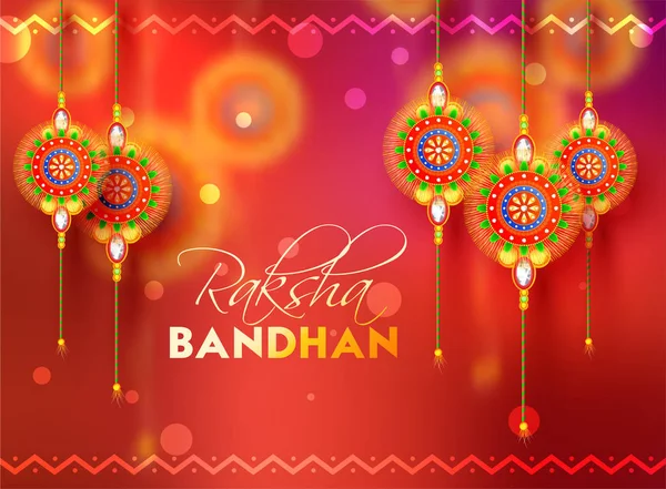 Happy Raksha Bandhan Celebration Concept Hanging Beautiful Rakhi Wristband Glossy — Stock Vector