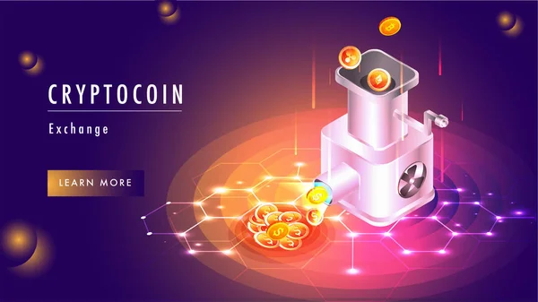 Cryptocoin Concetto Scambio Basato Modello Web Design Con Illustrazione Scambio — Vettoriale Stock