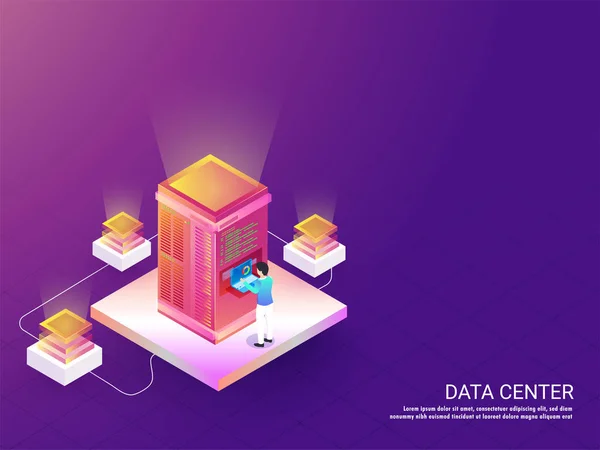 Data Center Responsiv Mall Webbdesign Med Isometrisk Illustration Webbserver Analytiker — Stock vektor