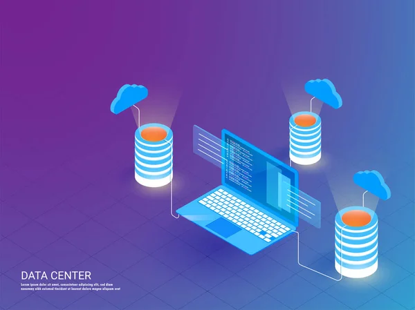 Concepto Plataforma Del Centro Datos Ilustración Isométrica Tres Bases Datos — Vector de stock