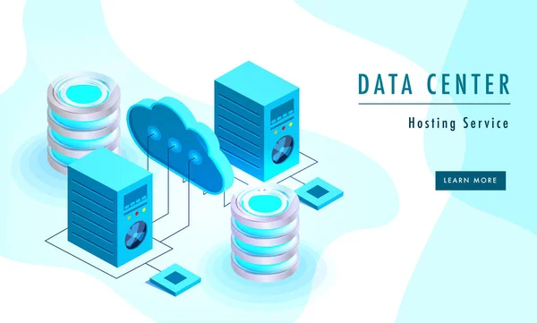 Ilustração Isométrica Banco Dados Servidores Conectados Com Servidor Nuvem Para —  Vetores de Stock