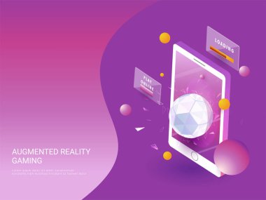 akıllı telefon, online oyun uygulama, duyarlı kahraman banner tasarımı Augmented Reality Gaming konsepti için 3D çizimi.
