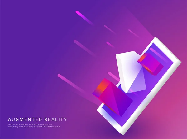 Konsep Augmented Reality Dengan Ilustrasi Isometrik Smartphone Pada Latar Belakang - Stok Vektor