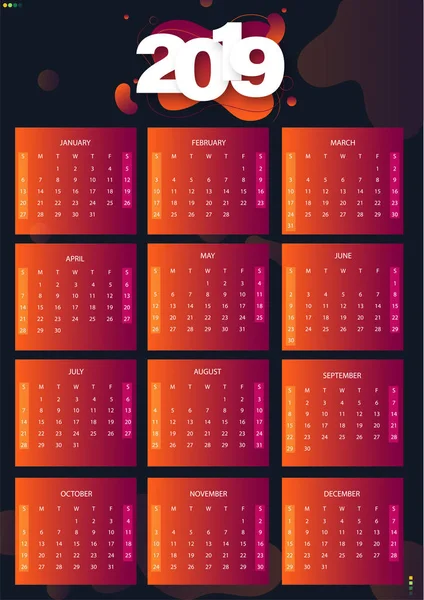Zestaw Miesięcy Ilustracji Wektorowych 2019 Roczny Kalendarz Projektu — Wektor stockowy