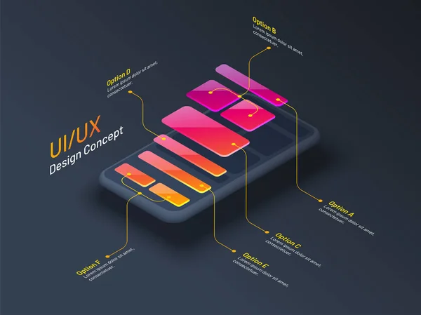 Conceito Design Ilustração Isométrica Smartphone Aplicativo Móvel Wireframe Site Com —  Vetores de Stock