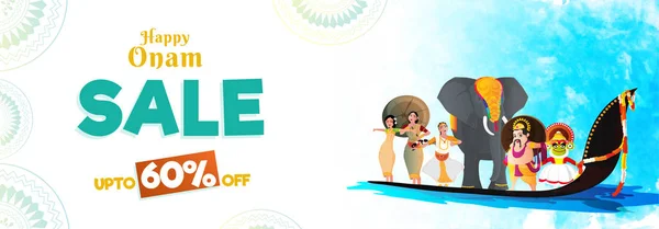 Happy Onam Sale Cabeçalho Banner Design Com Oferta Desconto Mostrando — Vetor de Stock