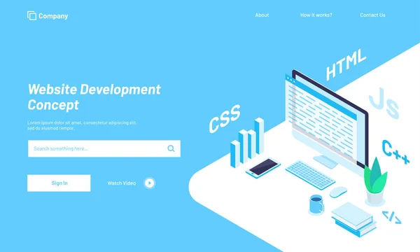 Farklı Programlama Dilleri Veya Yerinde Bir Geliştirici Duyarlı Web Şablonu — Stok Vektör