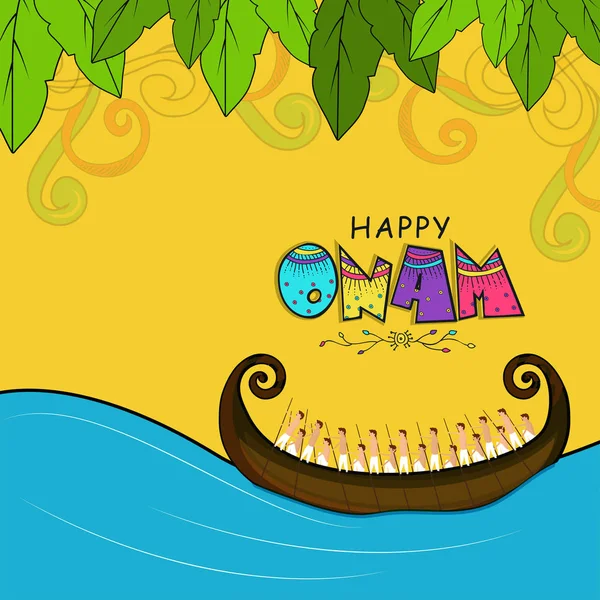 Creative Colorful Doodle Text Onam Illustration Snake Boat Racing Vallamkali — Stock Vector