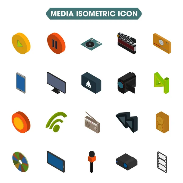 Isometric Collection Media Icon White Background — Stock Vector