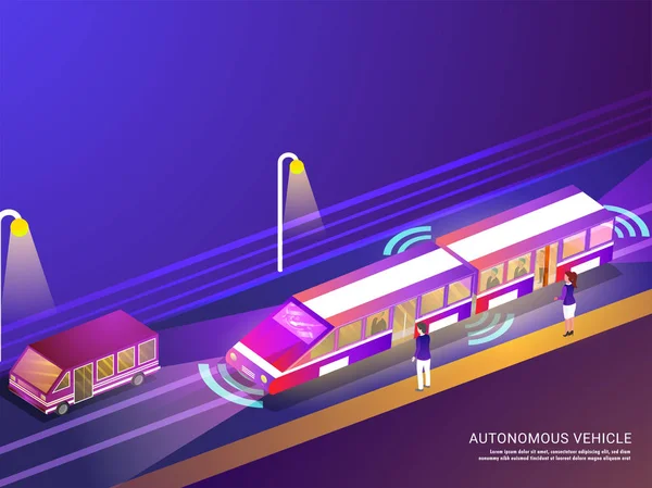 Futuristic Design Autonomous Vehicle Concept Isometric Smart City Illustration Responsive — Stock Vector
