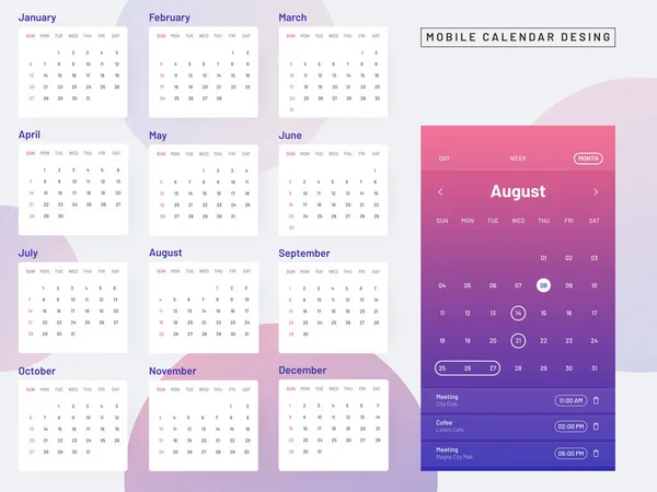 Concept Conception Calendrier Mobile Calendrier Mensuel Sur Fond Abstrait — Image vectorielle