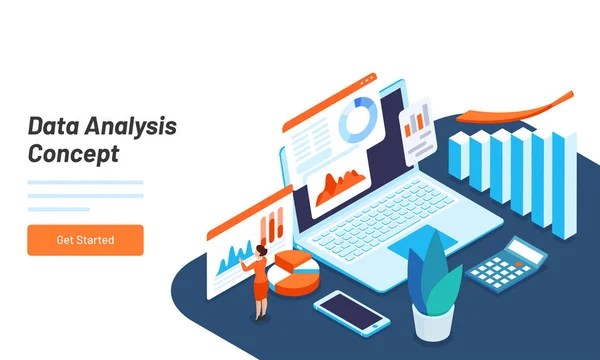 Datenanalyse Konzept Web Template Design Mit Isometrischer Abbildung Des Analysten — Stockvektor