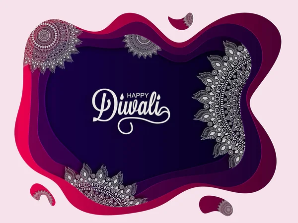 Paper Cut Style Background Decorated Floral Design Happy Diwali Festival — Stock Vector