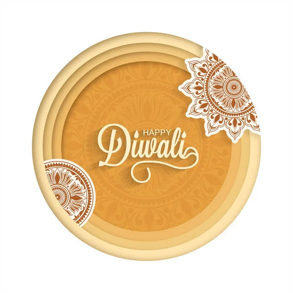 Circular Frame Decorated Sticker Style Floral Mandala Diwali Festival Celebration — Stock Vector