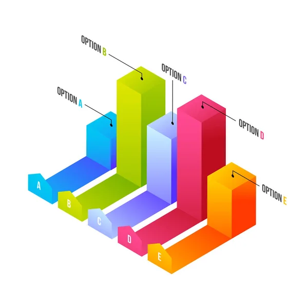 Πολύχρωμο Infochart Γράφημα Ράβδων Πέντε Διαφορετικά Επίπεδα Λευκό Φόντο — Διανυσματικό Αρχείο