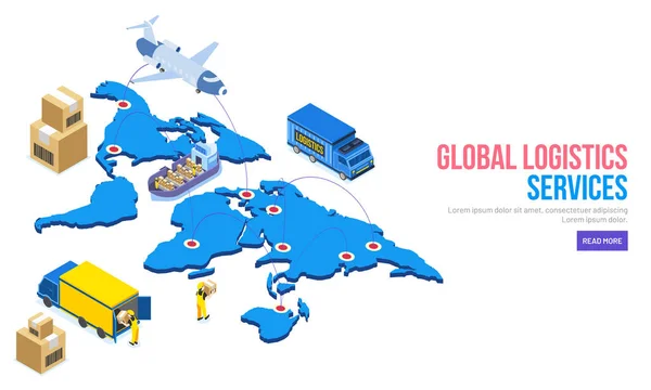 Ilustração Mapa Mundo Com Fretes Mapeamento Avião Navio Caminhão Carga — Vetor de Stock