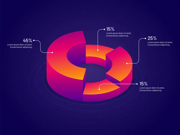 Illustration Isométrique Graphique Secteurs Avec Différents Pourcentages Augmentation Diminution Dans — Image vectorielle