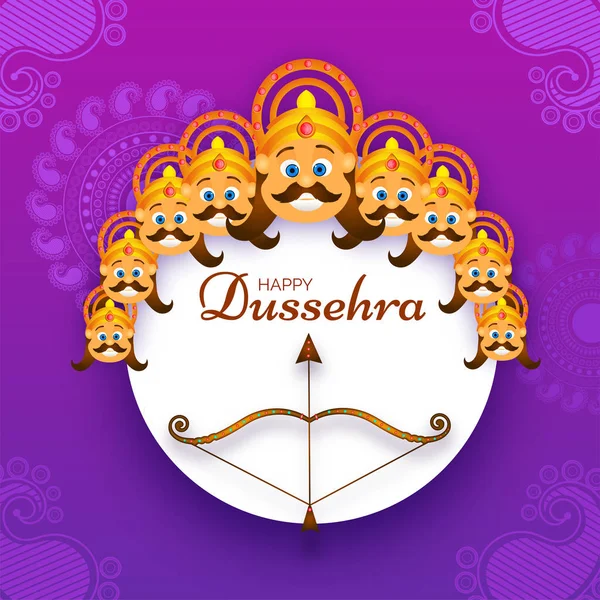 Feliz Dussehra Festival Cartel Plantilla Diseño Con Ilustración Demonio Ravana — Vector de stock