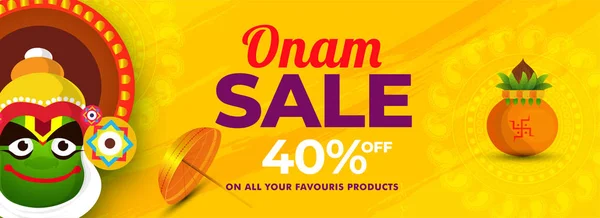 Onam Sale Header Banner Design Discount Offer Kathakali Dancer Face — Stock Vector