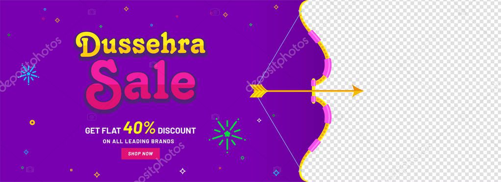 Sale header or banner design for Dussehra festival concept with 40% discount offer and space given for your product image.
